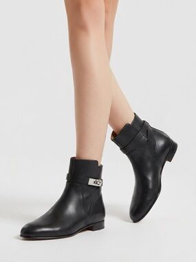 Hermes neo ankle boot black calfskin leather